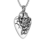 HZMAN Skull Necklace for Men Biker Stainless Steel Heavy Metal Gothic Skull Head Pendant Halloween Jewelry, Stainless Steel, No Gemstone
