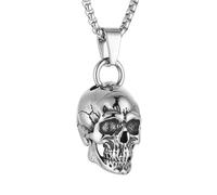 HZMAN Skull Necklace for Men Biker Stainless Steel Heavy Metal Gothic Skull Head Pendant Halloween Jewelry, Stainless Steel, No Gemstone