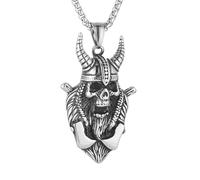HZMAN Skull Necklace for Men Biker Stainless Steel Heavy Metal Gothic Skull Head Pendant Halloween Jewelry, Stainless Steel, No Gemstone