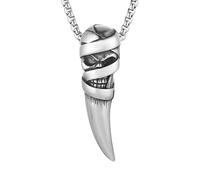 HZMAN Skull Necklace for Men Biker Stainless Steel Heavy Metal Gothic Skull Head Pendant Halloween Jewelry, Stainless Steel, No Gemstone