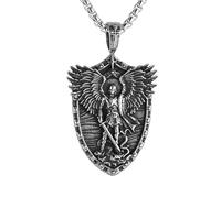 HZMAN St. Michael the Archangel Necklace for Men Stainless Steel Retro Angel Exorcism Protect Amulet Pendant Necklace Jewelry Gift