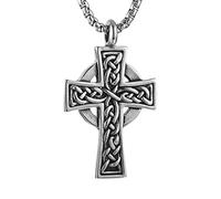 HZMAN Stainless Steel Celtic Cross Necklace for Men Women Vintage Viking Irish Knot Amulet Pendant Jewelry Gift (Silver)