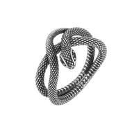 HZMAN Stainless Steel Coiled Snake Ring for Men Women, Vintage Gothic Punk Serpent Ring with Red Cubic Zirconia, Biker Halloween Statement Jewelry Gift, Metal, No Gemstone