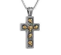 HZMAN Stainless Steel Gothic Cross Necklace for Men, Vintage Skull Cross Pendant with Adjustable Box Chain, Punk Biker Religious Jewelry Gift, M, Metal, No Gemstone