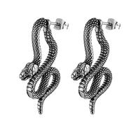 HZMAN Stainless Steel Gothic Punk Hip Hop Personality Snake Stud Earrings Gifts for Men Women (Silver)