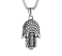 HZMAN Stainless Steel Hand of Fatima Necklace Vintage Amulet Charm Relief The Hand of Our Lady Mary