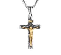 HZMAN Stainless Steel Jesus Crucifix Cross Necklace Religious INRI Cross Pendant for Men Women with 24" Chain Jewelry Gift (Silver Gold)