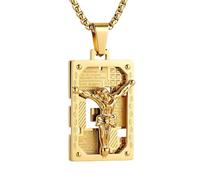 HZMAN Stainless Steel Jesus Crucifix Dog Tag Necklace for Men, Lord's Prayer Engraved Pendant, Christian Religious Faith Jewelry
