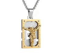 HZMAN Stainless Steel Jesus Crucifix Dog Tag Necklace for Men, Lord's Prayer Engraved Pendant, Christian Religious Faith Jewelry