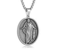 HZMAN Stainless Steel Jesus/St Christopher/St Benedict/St Barbara/St Joseph/Virgin Mary/St Christopher/St Jude Necklace Medal Pendant Protection Religious Amulet Jewelry For Men Women, Stainless Steel