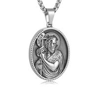 HZMAN Stainless Steel Jesus/St Christopher/St Benedict/St Barbara/St Joseph/Virgin Mary/St Christopher/St Jude Necklace Medal Pendant Protection Religious Amulet Jewelry For Men Women, Stainless Steel
