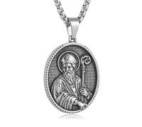 HZMAN Stainless Steel Jesus/St Christopher/St Benedict/St Barbara/St Joseph/Virgin Mary/St Christopher/St Jude Necklace Medal Pendant Protection Religious Amulet Jewelry For Men Women, Stainless Steel
