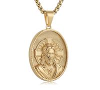 HZMAN Stainless Steel Jesus/St Christopher/St Benedict/St Barbara/St Joseph/Virgin Mary/St Christopher/St Jude Necklace Medal Pendant Protection Religious Amulet Jewelry For Men Women, Stainless Steel