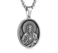 HZMAN Stainless Steel Jesus/St Christopher/St Benedict/St Barbara/St Joseph/Virgin Mary/St Christopher/St Jude Necklace Medal Pendant Protection Religious Amulet Jewelry For Men Women, Stainless Steel