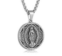 HZMAN Stainless Steel Jesus/St Christopher/St Benedict/St Barbara/St Joseph/Virgin Mary/St Christopher/St Jude Necklace Medal Pendant Protection Religious Amulet Jewelry For Men Women, Stainless Steel