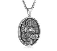 HZMAN Stainless Steel Jesus/St Christopher/St Benedict/St Barbara/St Joseph/Virgin Mary/St Christopher/St Jude Necklace Medal Pendant Protection Religious Amulet Jewelry For Men Women, Stainless Steel