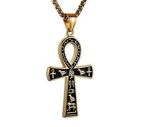 HZMAN Stainless Steel Large Ankh Cross Pendant Ancient Egyptian Hieroglyphic Symbol 22+2 Inch Chain, Metal, not