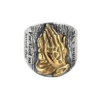 HZMAN Stainless Steel Praying Hands Ring for Men, Vintage Religious Scripture Cross John 3:16 Ring, Christian Gothic Biker Statement Jewelry Gift