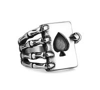 HZMAN Stainless Steel Ring for Men Women, Gothic Skull Hand Claw Poker Playing Card Ace of Spades,for GIft,Size 8-13, Metal, No Gemstone