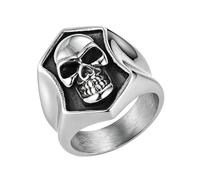 HZMAN Stainless Steel Skull Ring for Men, Vintage Gothic Punk Biker Skull Signet Ring, Heavy Duty Halloween Statement Jewelry Gift, Metal, No Gemstone