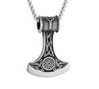 HZMAN Stainless Steel Viking Celtic Knot Axe Necklace with Sun Wheel Slavic Symbol- Pagan Amulet Jewelry Gift