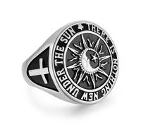 HZMAN Sun Moon Ring for Men Stainless Steel Retro Rings Inspirational Bible Verse Cross Ring Christian Faith Jewelry Gift, Metal, No Gemstone
