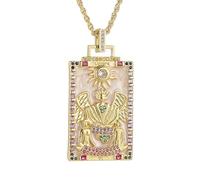 HZMAN Tarot Cards Necklace for Women Dainty 14K Gold Plated Cubic Zirconia Fortune Telling Magic Card Pendant Jewelry Gift, 2.2 inches by 1.55 inches by 0.1 inches, Brass, Cubic Zirconia