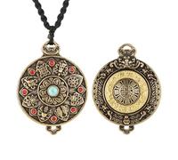 HZMAN Tibetan Buddhism Necklace for Men Women Retro Rotatable Double Side Zodiac OM Lotus Talisman Pendant Jewelry Gift