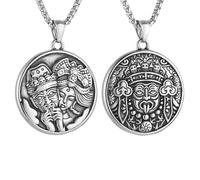 HZMAN Tibetan Round Pendant Necklace for Men Women Stainless Steel Tibetan Goddess Zakiram Luck Talisman Necklace Jewelry Gift