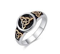 HZMAN Triquetra Trinity Knot Stainless Steel Irish Celtic Knot Ring, 8 UK, Metal, No Gemstone