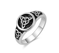 HZMAN Triquetra Trinity Knot Stainless Steel Irish Celtic Knot Ring Size(7-13) (Silver&Black, 11), Stainless Steel,Metal,Silver