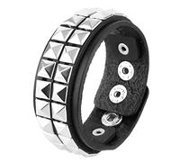 HZMAN Unisex Black Genuine Leather Silver Pyramid Studs Wristband 80s Gothic Punk Glam