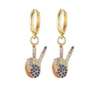 HZMAN Victory Sign Dangle Earring for Women Lightweight Hypoallergenic Cubic Zirconia "V" Gesture Hinged Hoop Earring Jewelry Gift, Brass, Cubic Zirconia