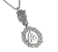 HZMAN Viking Pendant Necklace for Men, Stainless Steel Vintage Matte Detachable Amulet, 22"+2" Adjustable Chain Norse Mythology Jewelry for Men, Stainless Steel, No Gemstone