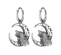 HZMAN Viking Wolf Dangle Drop Earrings for Men Women Stainless Steel Retro Gothic Punk Howling Wolf Moon Earring Biker Party Jewelry Gift, Stainless Steel, No Gemstone