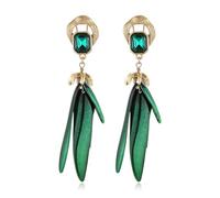 HZMAN Vintage Palace Style Earrings, Handmade Brass Green Crystal Drop Dangle Earrings
