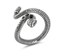 HZMAN Vintage Snake Open Ring for Men Women, Stainless Steel Gothic Punk Serpent Ring with Black Zircon, Statement Jewelry for Daily Wear & Gift Size 6-13, Metal, Cubic Zirconia