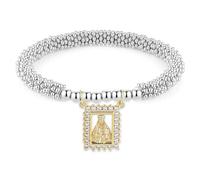 HZMAN Virgin Mary/Jesus/Saint Benedict Metal Bead Bracelets for Women Elastic Massage Bracelet, Adjustable Elasticity, Cubic Zirconia