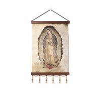 HZMAN Virgin Mary Painting Retro Handmade Weave Wall Art Decor Holy Our Lady Guadalupe Aesthetic Picture for Living Room Bedroom Wood Framed 17x12 inch