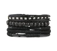 HZMAN Wrap Bracelets Men Women, Hemp Cords Wood Beads Ethnic Tribal Bracelets, Leather Wristbands, 15 centimeters, Leather, not