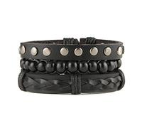 HZMAN Wrap Bracelets Men Women, Hemp Cords Wood Beads Ethnic Tribal Bracelets, Leather Wristbands, 15 cm, Leather, not