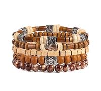 HZMAN Wrap Bracelets Men Women Hemp Cords Wood Beads Ethnic Tribal Bracelets, Leather Wristbands (Elephant)