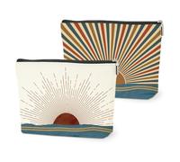 HZMLYDJ 2PCS Boho Sun Sunburst Sunrise Sunset Ocean Landscape Makeup Bag, Red and Yellow Sunlight Rays Nature Best Gifts for Girls Women Sister Travel Cosmetic Bag, Multicolor 0083, 9.62 * 7.42 Inches