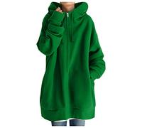 HZMM Casual Jackets for Women Coat Fashion Loose Solid Color Streetwear Pocket Full Zipper Drawstring Long-Sleeved Hoodie Sweatshirt Women Winter Fleece Jackets with Hoods Green, M