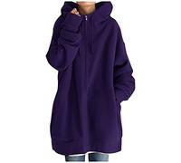 HZMM Casual Jackets for Women Coat Fashion Loose Solid Color Streetwear Pocket Full Zipper Drawstring Long-Sleeved Hoodie Sweatshirt Women Winter Fleece Jackets with Hoods, Purple, 5XL