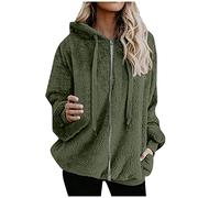 HZMM Casual Lounge Wear Office Clothes Womens Thickened Overcoat Solid Color Warm Winter Fleece Lined Hoodie Snow Coat Jacket Outwear with Zipper Sweatshirt Long Sleeve Street Fashion Army Green, L