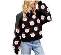 HZMM Christmas Sweaters for Women Holiday Wear Winter Ladies Warm Sweatshirts Long Sleeve Round Neck Xmas Jumper Tops Thick Streetwear Plus Size (#01-05-Black, XL)