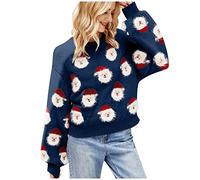 HZMM Christmas Sweaters for Women Holiday Wear Winter Ladies Warm Sweatshirts Long Sleeve Round Neck Xmas Jumper Tops Thick Streetwear Plus Size (#01-01-Navy, M)