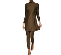 HZMM Conservative Swimsuit Top Women Summer Burkini Muslim Swimwear Female Two Piece Set Swimsuit Long Sleeve Beach Swimming Suit with Folds Swim Sports Pants for Women Brown