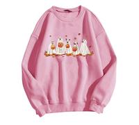 HZMM Dogs Printed Jumper Tops for Women Thicken Ladies Halloween Ghost Sweatshirt Tops Winter Outdoor Warm Sweatshirts Fleece Fall Streetwear(Pink, XXL)